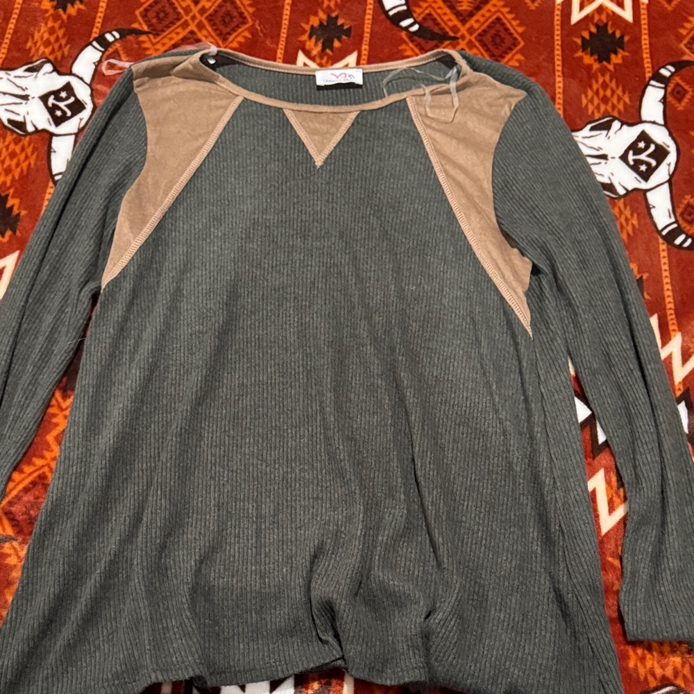 Olive green with faux suede trim top
